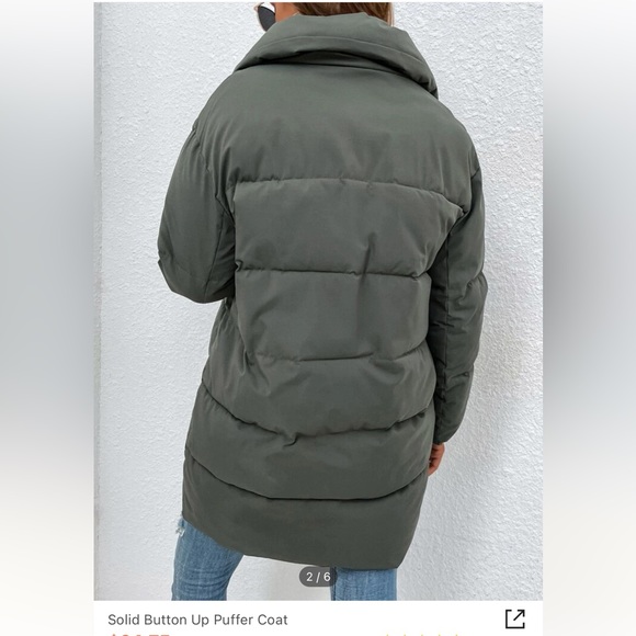 ⚡️NWOT⚡️SHEIN Green Solid Button-Up Puffer Coat - Size Women’s Large - Picture 3 of 10
